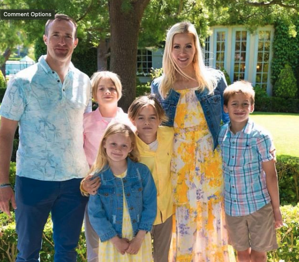Drew Brees with his wife and four kids